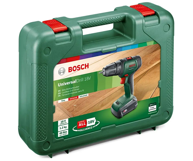 Аккумуляторная дрель-шуруповерт BOSCH UniversalDrill 18V (2x1,5Ah) (06039D4002)