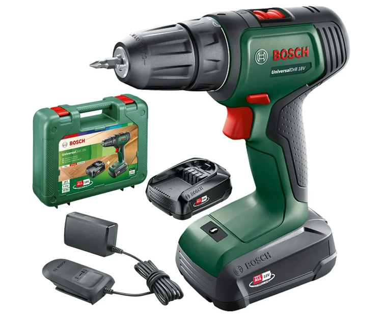 Аккумуляторная дрель-шуруповерт BOSCH UniversalDrill 18V (2x1,5Ah) (06039D4002)