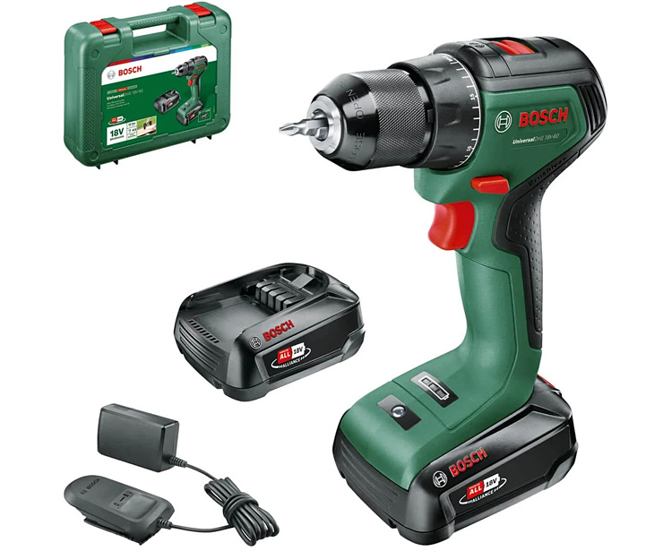 Аккумуляторная дрель-шуруповерт BOSCH UniversalDrill 18V-60 Set (06039D7002)