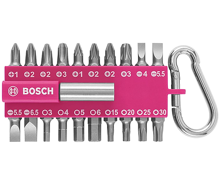 Набір біт Bosch + держатель с карабином фуксия