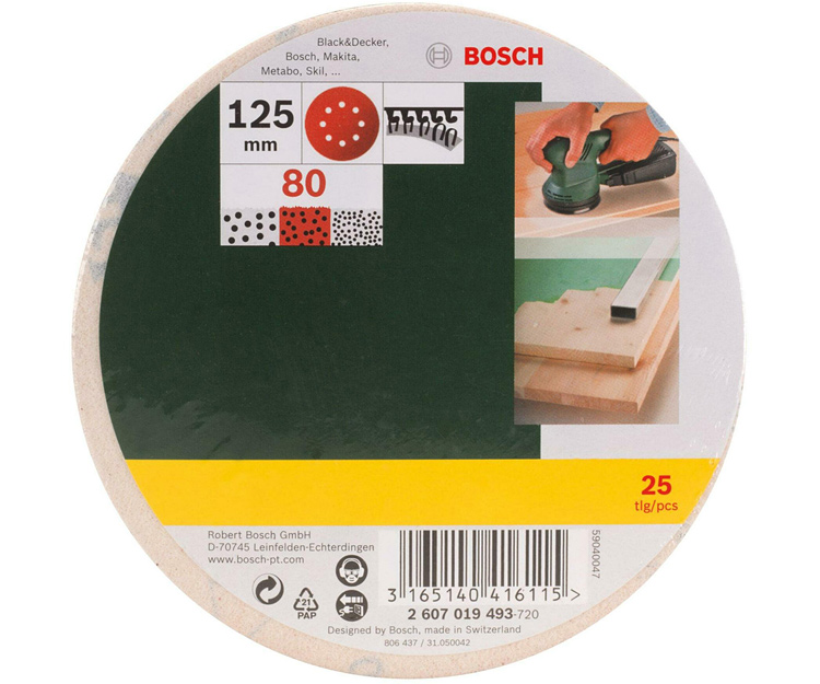 25 шлифлистов BOSCH 125 мм К80 (2607019493)