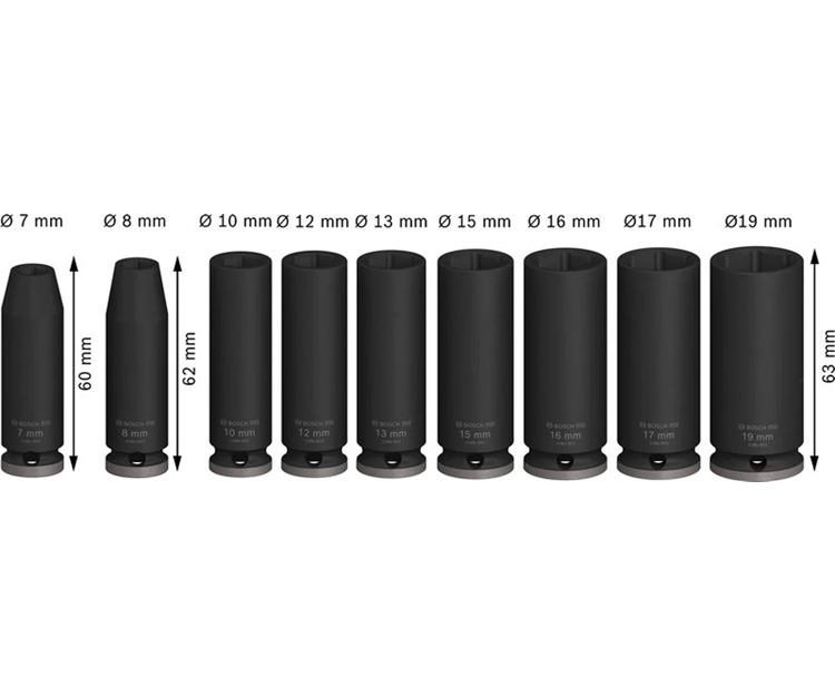 Набор ударных торцевых головок BOSCH 3/8
