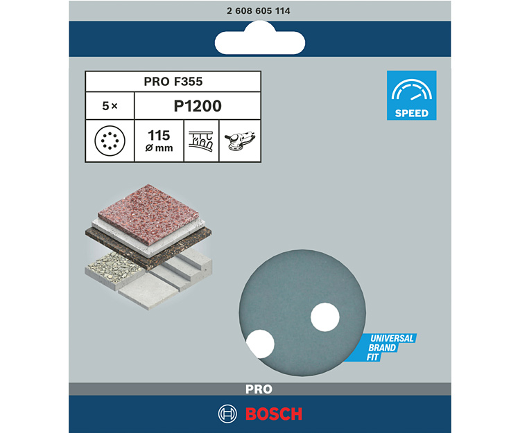 5 шлифлистов BOSCH F355 Best for Coatings + Composites 115 К1200 (2608605114)
