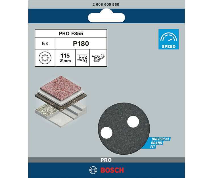 5 шлифлистов BOSCH F355 Best for Coatings + Composites 115 К180 (2608605560)