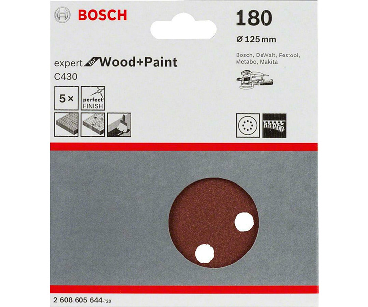 5 шлифлистов BOSCH C430 Expert for Wood + Paint 125 K180 (2608605644)