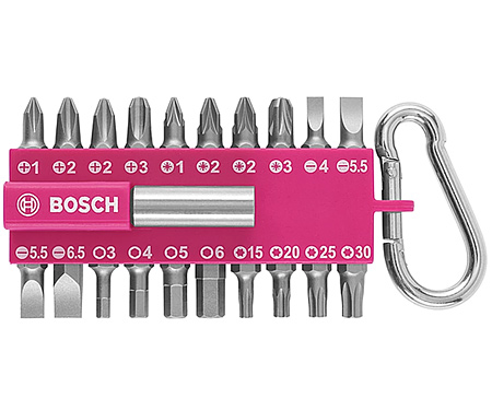 Набір біт Bosch + держатель с карабином фуксия